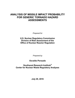 Analysis of Missile Impact Probability for Generic Tornado Hazard Assessments