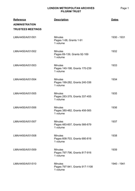 London Metropolitan Archives Pilgrim Trust Lma