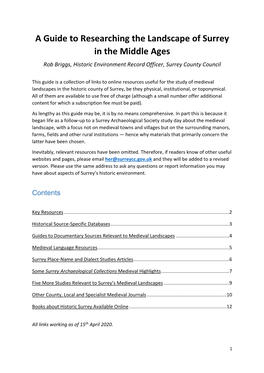 A Guide to Researching the Landscape of Surrey in the Middle Ages