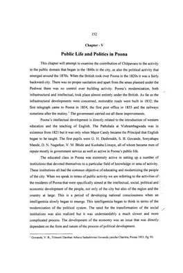 Public Life and Politics in Poona This Chapter Will Attempt to Examine the Contribution of Chitpavans to the Activity in The