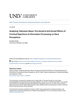 Analyzing Television News: Pro-Social & Anti-Social Effects Of