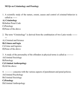 Mcqs on Criminology and Penology