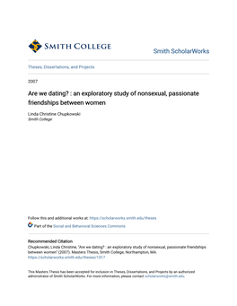 Are We Dating? : an Exploratory Study of Nonsexual, Passionate Friendships Between Women