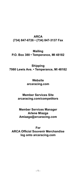 ARCA (734) 847-6726 • (734) 847-3137 Fax