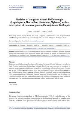 ﻿Revision of the Genus Aseptis Mcdunnough (Lepidoptera