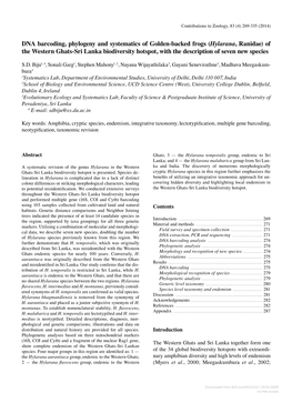 DNA Barcoding, Phylogeny and Systematics of Golden-Backed Frogs