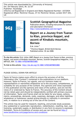 Scottish Geographical Magazine Report on a Jouney from Tuaran to Kian, Province Keppel, and Ascent of Kinabalu Mountain, Borneo