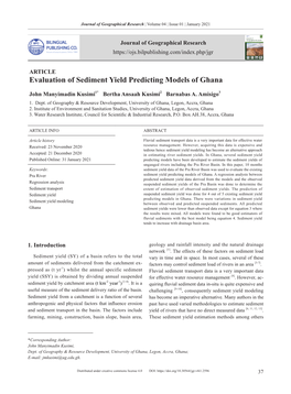 Evaluation of Sediment Yield Predicting Models of Ghana