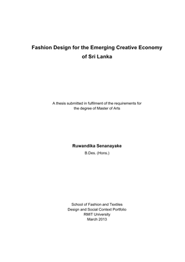 Fashion Design for the Emerging Creative Economy of Sri Lanka