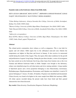 Faunistic Study on the Freshwater Ciliates from Delhi, India