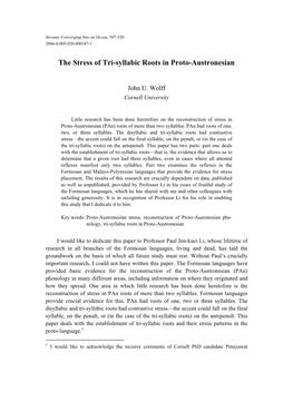 The Stress of Tri-Syllabic Roots in Proto-Austronesian