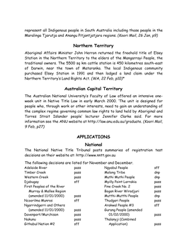 Northern Territory Australian Capital Territory APPLICATIONS National