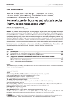 Nomenclature for Boranes and Related Species (IUPAC Recommendations 2019) Received February 16, 2018; Accepted July 6, 2019