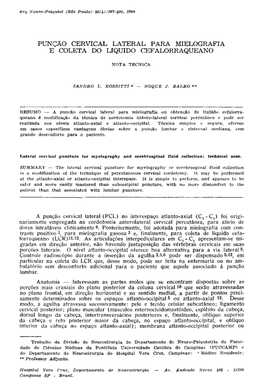 Punção Cervical Lateral Para Mielografia E Coleta Do Líquido Cefalorraqueano
