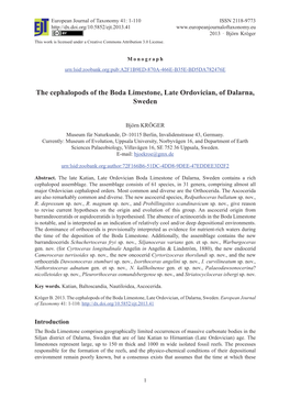 The Cephalopods of the Boda Limestone, Late Ordovician, of Dalarna, Sweden