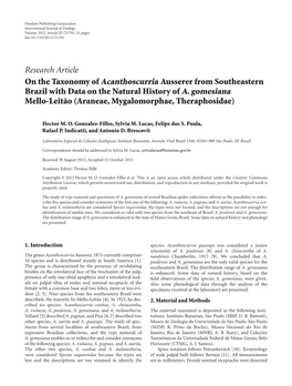 On the Taxonomy of Acanthoscurria Ausserer from Southeastern Brazil with Data on the Natural History of A. Gomesiana Mello-Leitão (Araneae, Mygalomorphae, Theraphosidae)