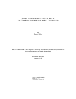 Perspectives on Russian Foreign Policy: the Gerasimov Doctrine and War by Other Means