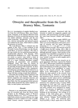 Otwayite and Theophrastite from the Lord Brassey Mine, Tasmania