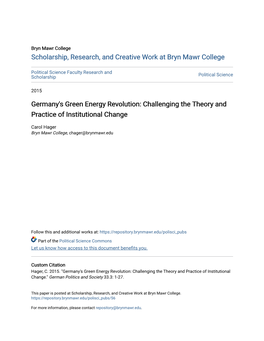 Germany's Green Energy Revolution: Challenging the Theory and Practice of Institutional Change