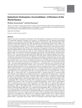 Epilachnini (Coleoptera: Coccinellidae)—A Revision of the World Genera