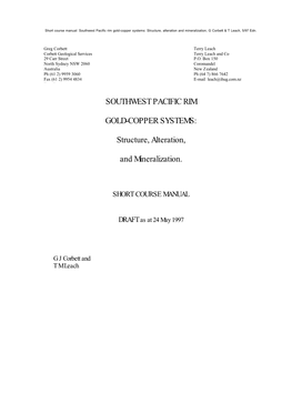 Southwest Pacific Rim Gold-Copper Systems: Structure, Alteration and Mineralization, G Corbett & T Leach, 5/97 Edn