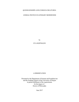 ANIMAL POETICS in LITERARY MODERNISM By