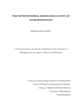 The Mitochondrial Redox Regulation of Steroidogenesis