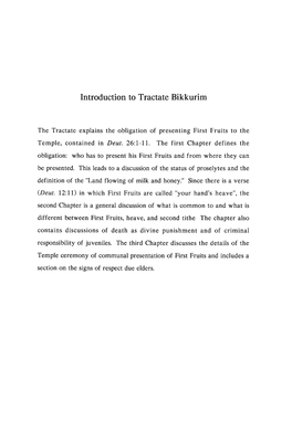 Introduction to Tractate Bikkurim