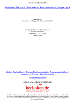 Molecular Electronic Structures of Transition Metal Complexes II