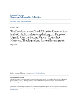 The Development of Small Christian Communities in the Catholic And