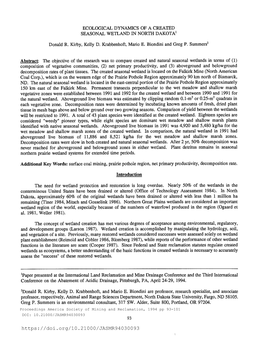 Ecological Dynamics of a Created Seasonal Wetland in North Dakota'