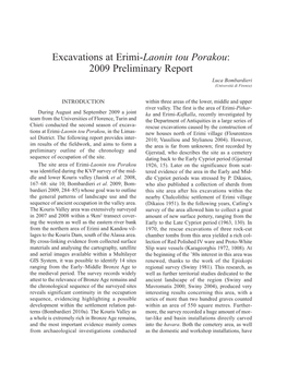 Excavations at Erimi-Laonin Tou Porakou: 2009 Preliminary Report