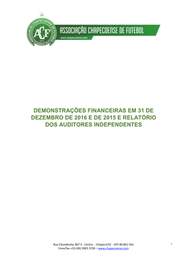 Demonstrações Financeiras Em 31 De Dezembro De 2016 E De 2015 E Relatório Dos Auditores Independentes