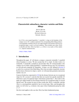 Characteristic Subsurfaces, Character Varieties and Dehn Fillings