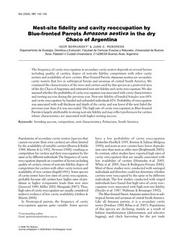 Nest-Site Fidelity and Cavity Reoccupation by Blue-Fronted