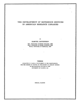 The Development of Reference Services in American Research Libraries