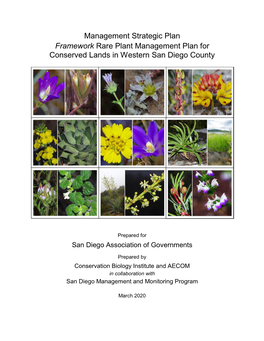 Management Strategic Plan Framework Rare Plant Management Plan for Conserved Lands in Western San Diego County
