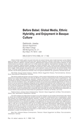 Before Babel. Global Media, Ethnic Hybridity, and Enjoyment in Basque Culture1