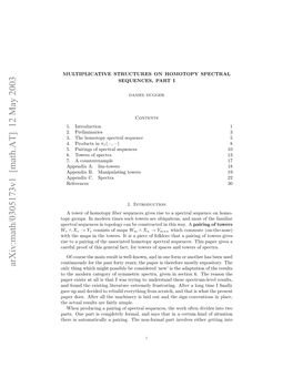 Arxiv:Math/0305173V1 [Math.AT] 12 May 2003 Pcrlsqecsi Oooycnb Osrce Nti A.A Way