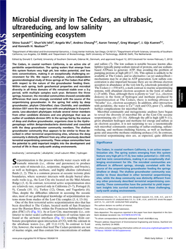 Microbial Diversity in the Cedars, an Ultrabasic, Ultrareducing, and Low Salinity Serpentinizing Ecosystem