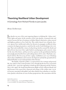 Theorizing Neoliberal Urban Development a Genealogy from Richard Florida to Jane Jacobs