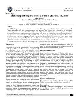 Medicinal Plants of Genus L Plants of Genus Ipomoea Found in Uttar