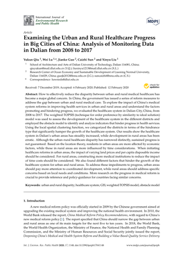 Examining the Urban and Rural Healthcare Progress in Big Cities of China: Analysis of Monitoring Data in Dalian from 2008 to 2017