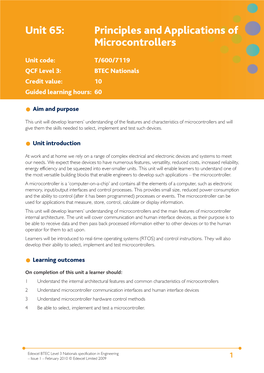 Unit 65: Principles and Applications of Microcontrollers