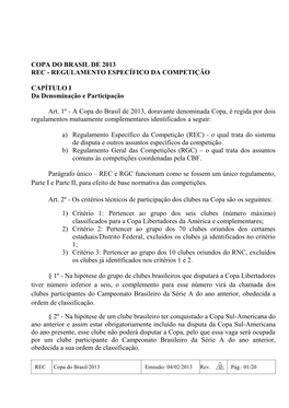 Copa Do Brasil De 2013 Rec - Regulamento Específico Da Competição