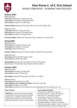 2021-2022 Term Dates