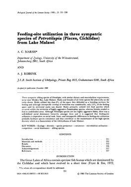 Feeding-Site Utilization in Three Sympatric Species of Petrotilapia (Pisces, Cichlidae) from Lake Malawi