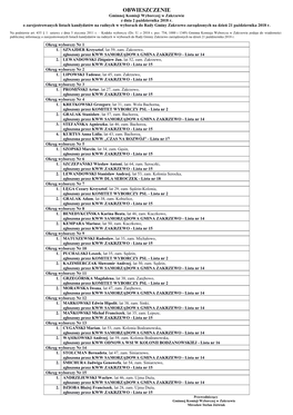 OBWIESZCZENIE Gminnej Komisji Wyborczej W Zakrzewie Z Dnia 2 Października 2018 R