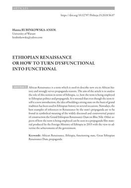 Ethiopian Renaissance Or How to Turn Dysfunctional Into Functional