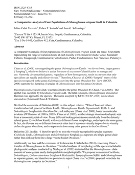 A Comparative Analysis of Four Populations of Odontoglossum Crispum Lindl